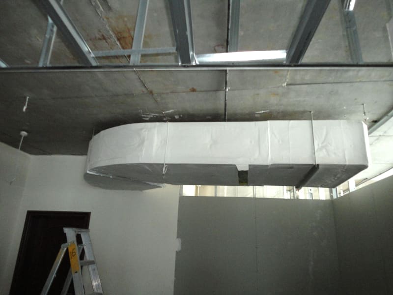Ductwork hung from the slab during a fit-out